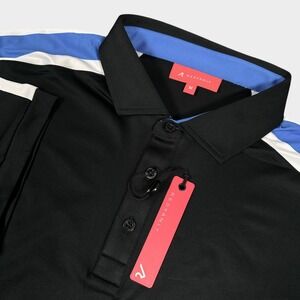 Redvanly Sevigne Polo Mens Medium Black Blue White Stripe Golf Shirt R2512B NWT